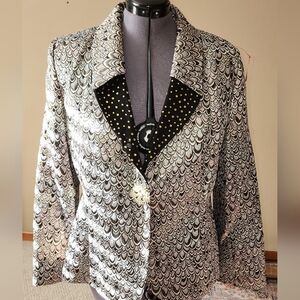 Champagne Italy Black & Silver Metalic Dragon Scal Blazer with Sparkling Details